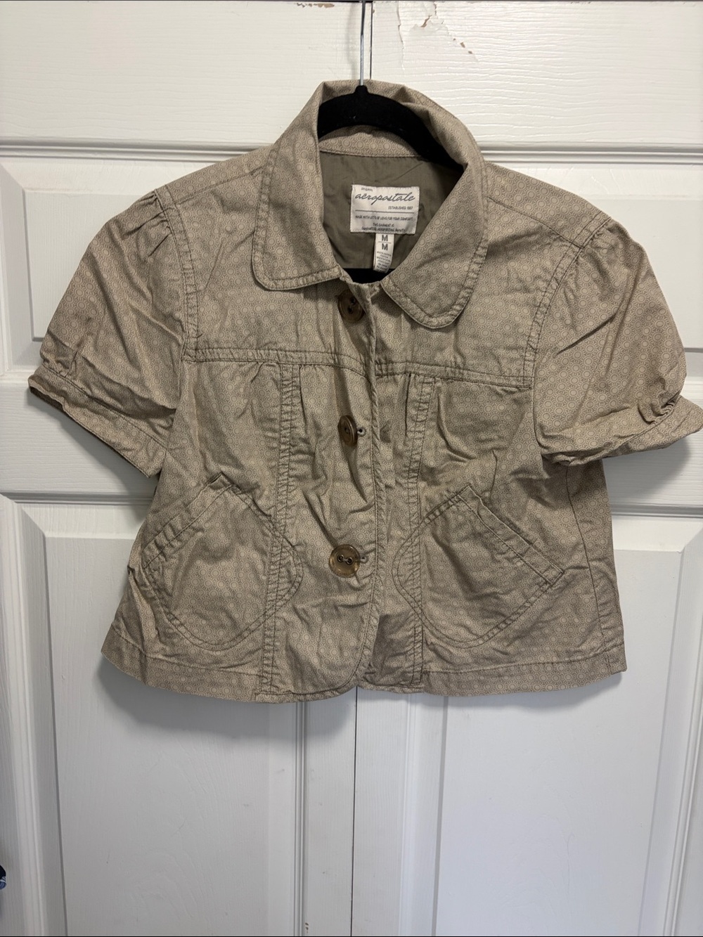 Aeropostale Tan Short-Sleeve Button Jacket M